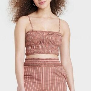 ♡ A New Day Brown Striped Smocked Crop Top Size Medium NWT